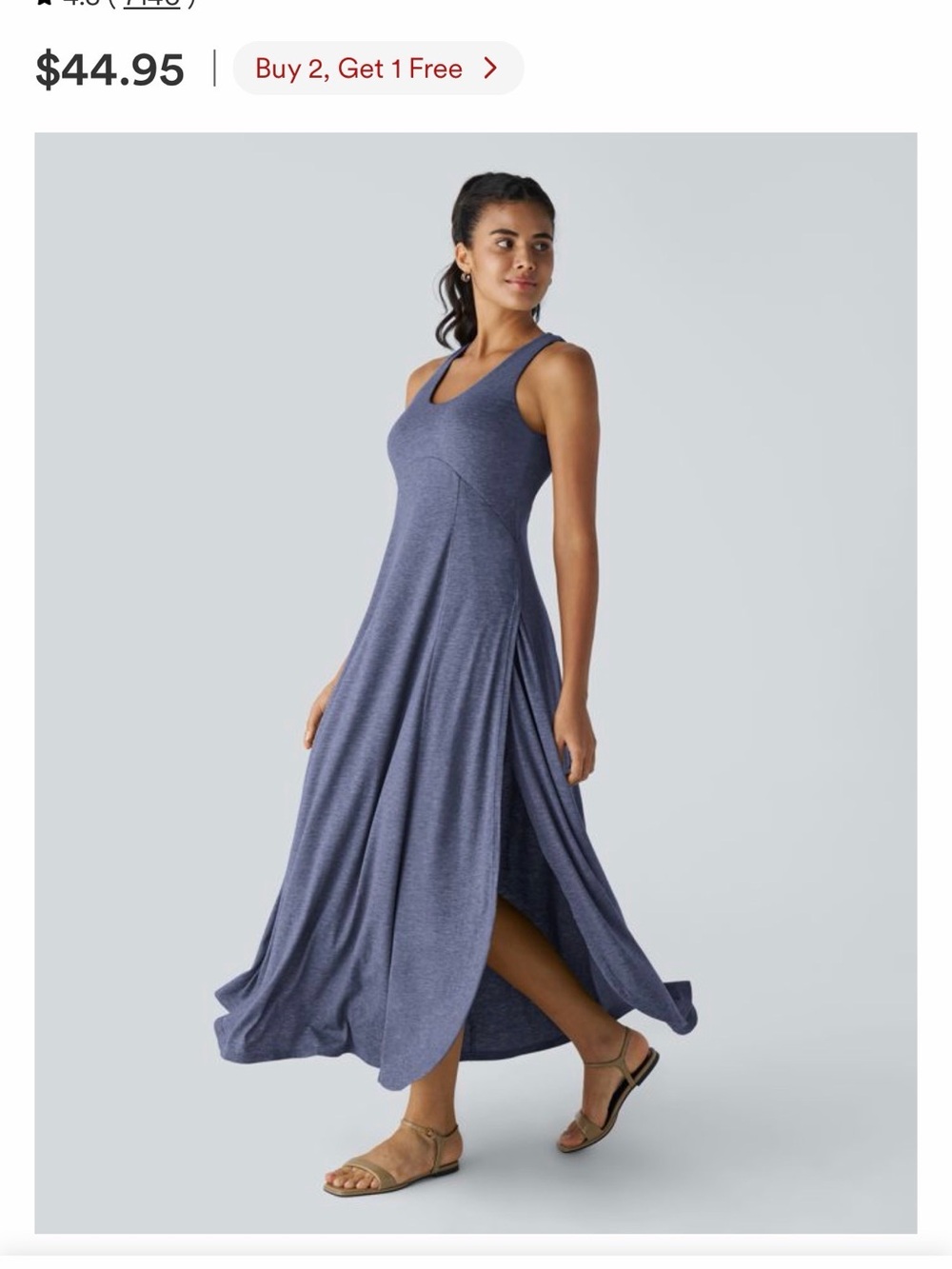 Halara U Neck Flowy Maxi Tank Dress Mottled Indigo Blue Side Slit- Xl